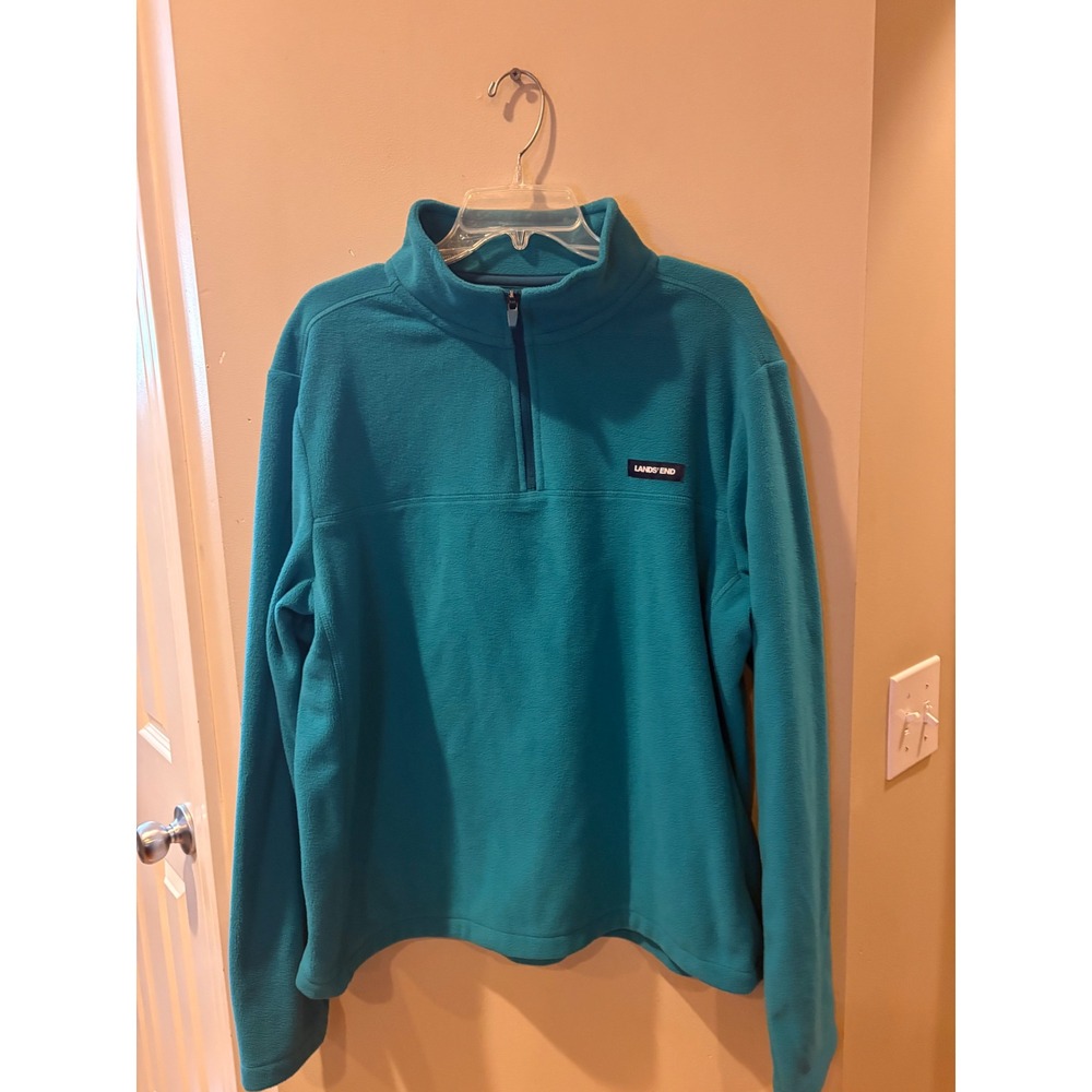 Lands End Womens Teal Fleece Quarter Zip Pullover Mock Neck Large 42-44